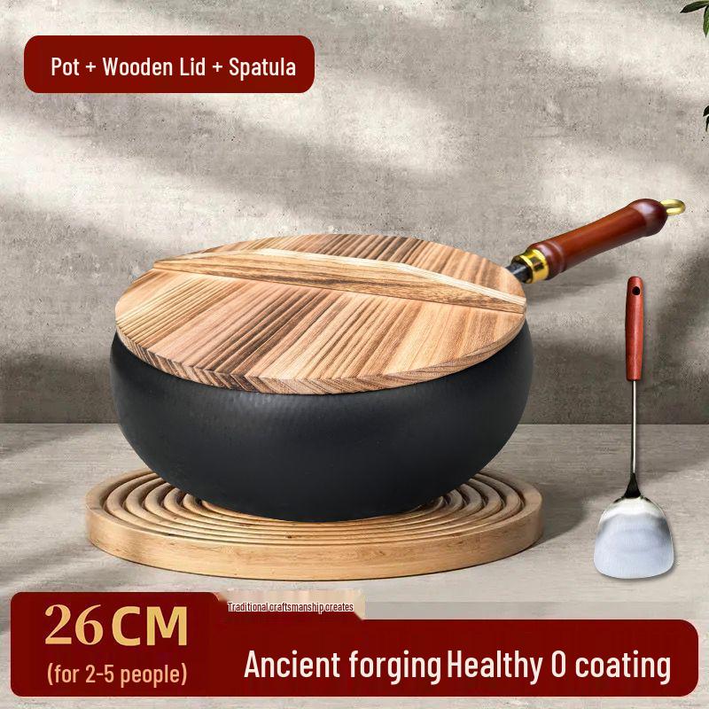 Hand-Forged Large-Bellied Non-Stick Flat Bottom Iron Wok