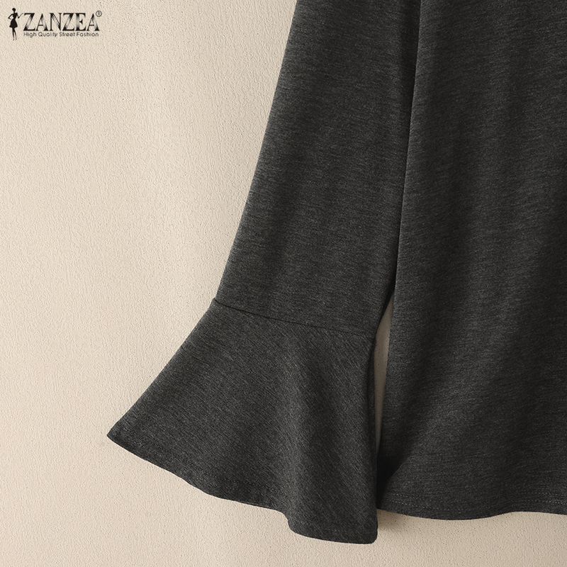 ZANZEA Bluză Casual Brodată cu Mâneci 3/4 Clopot și Gât Rotund pentru Femei