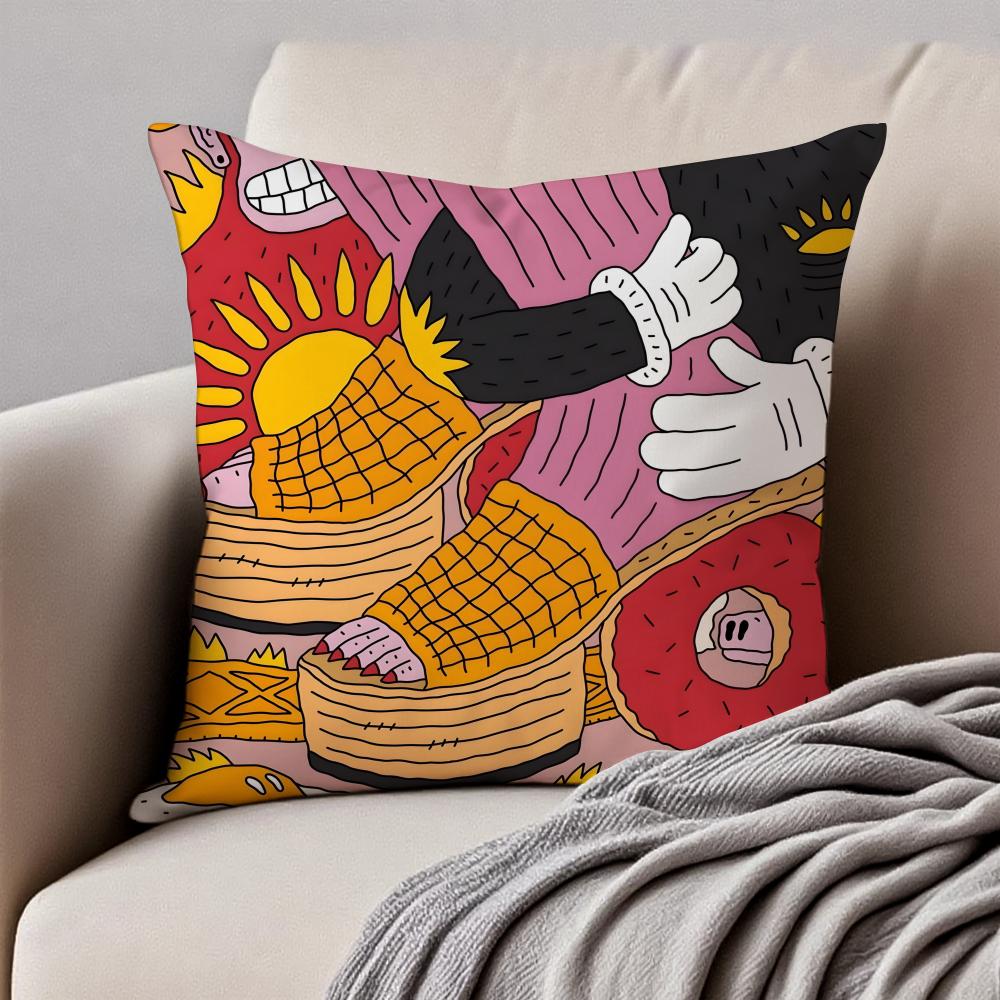 Creative Illustration Of Everything On Shoes Cushion Cover Pillowcase Antidustmite Invisible Zipper Short Plush Sofa Cushion