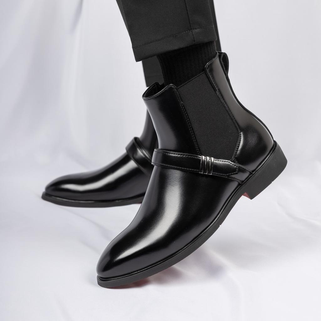 Fashion Winter Fashion Designer Men's Slip On Pointed Business Casual Ankle Boot Male High Tops New Chelsea Leather Shoes Zapatos Hombre