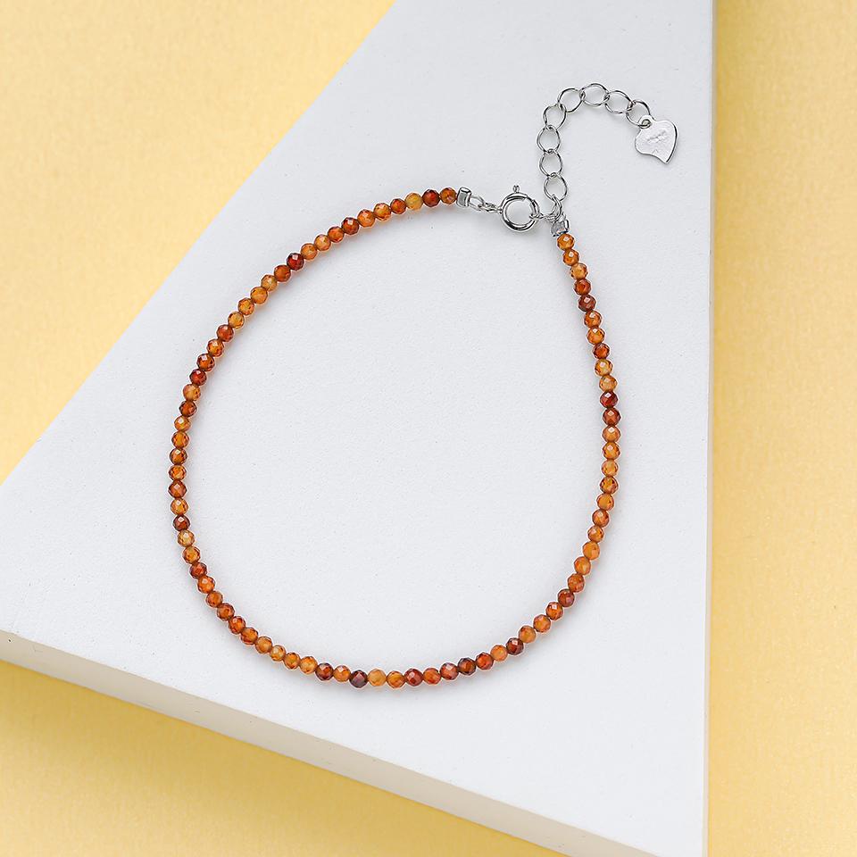 Natural Stone Beads Bracelet on Hand Chain Luxury Jewelry 2MM with 925 Silver Bangle for Women Gift