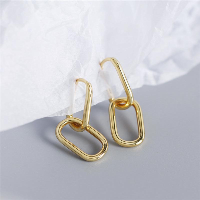 2026 New Women's Silver Geometric Hoop Earrings Simple Fashion Detachable Oval  Accessory Gift 1 Pair