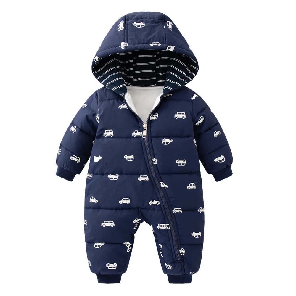 Baby Nest Baby Clothes Jumpsuit Coverall Car Long Sleeve Romper with Hood for Fall and Winter for Boys and Kurua Ages Months Use, Girls, Navy, 6-9