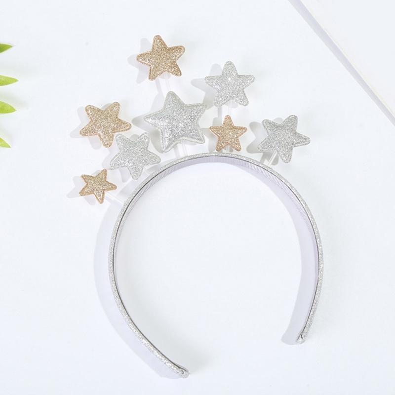 Adult Kids New Year Party Shinning Five-pointed Star Shape Headband Festival Hair Hoop for Performances Unisex Headpiece