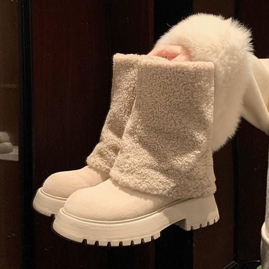 Iceland 2.0 Warm Plush Thick Heel Medium Tube Fluffy Snow Short Boots Women's Winter