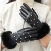 Velvet Rhinestone Winter Gloves Soft Women Warm Mittens All-Match Pu Leather Gloves  Autumn