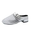 Fashion Fashion Baotou Slippers Summer New Round Head Mesh Cloth Metal Buckle Anti-slip Wear-resistant Heel Shoes