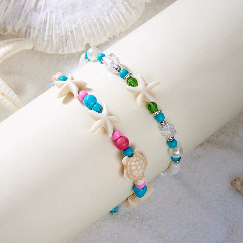 Pulsera Boho de Conchas de Mar Estrella de Mar Para Mujeres Niñas Amuleto de Tortuga Cuerda Tejida Hecha a Mano Cuentas Joyería de Verano Regalos de Playa