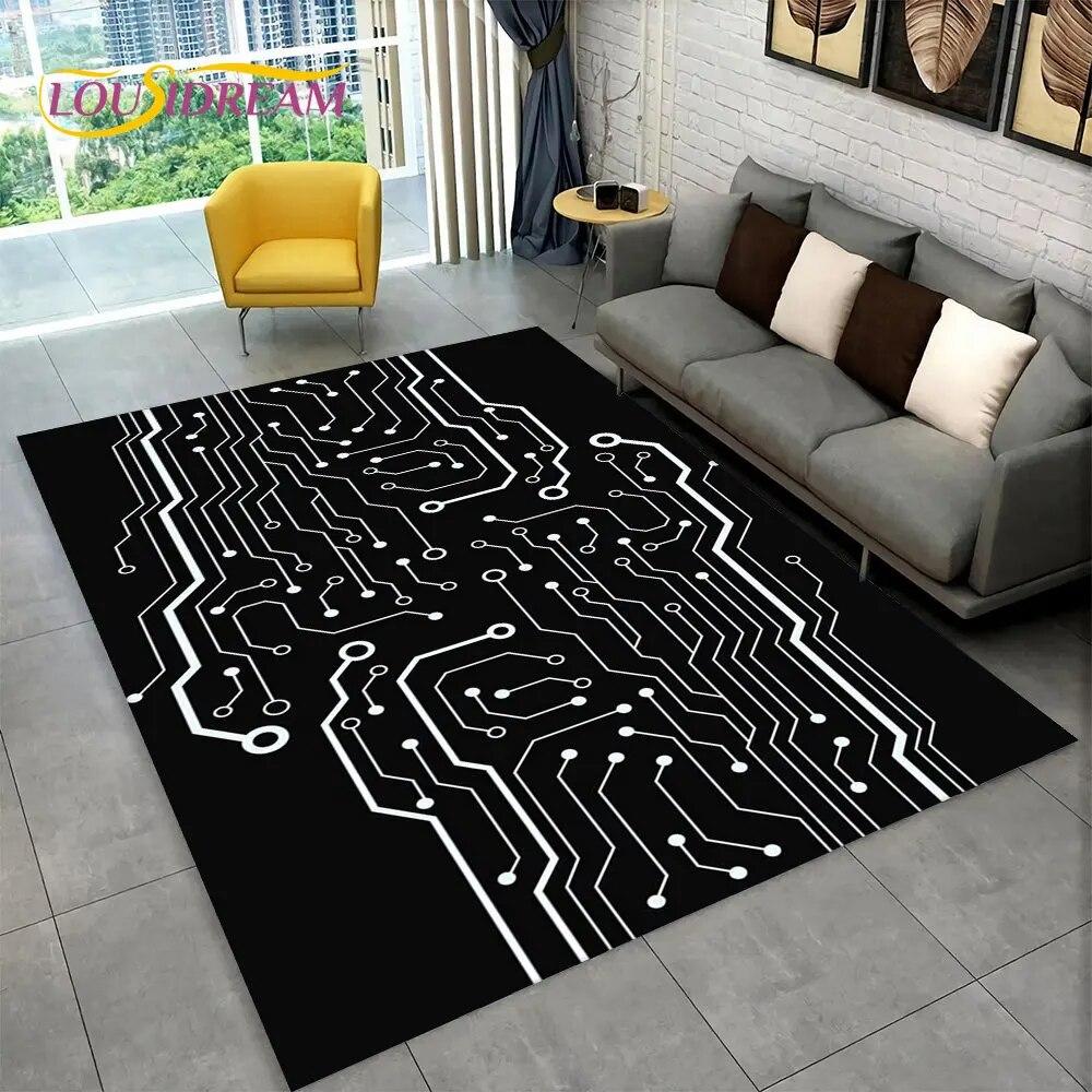 Chip Circuit Board 3D Area Rug,Carpet Rug for Home Living Room Bedroom Sofa Play Room Doormat Decor,Kid Game Non-slip Floor Mat