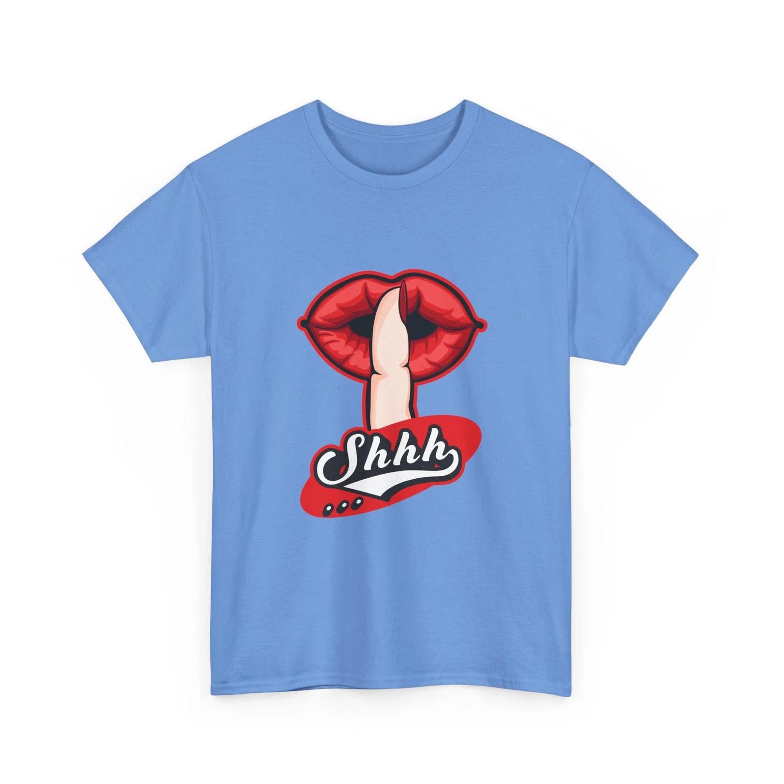 Women’s Red Lips Shh Tee | Finger to Lips Graphic T-Shirt, Funny T-Shirt, Cotton 2XL
