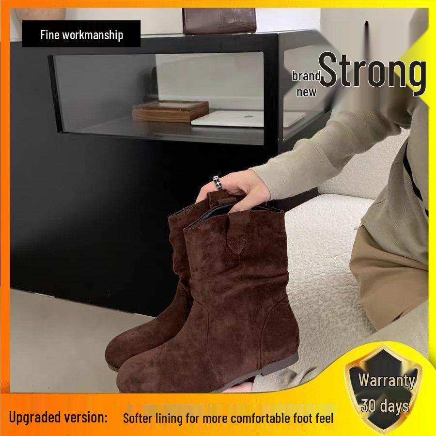 Chic Retro Women's Suede Slouch Boots: 2025 Autumn/Winter Collection – European & American Style Short Martin Boots