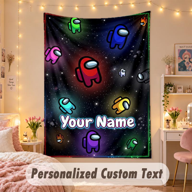 Custom Personalized Tapestry,Among Us Print Custom Name Text Wall Art Hanging for Bedroom