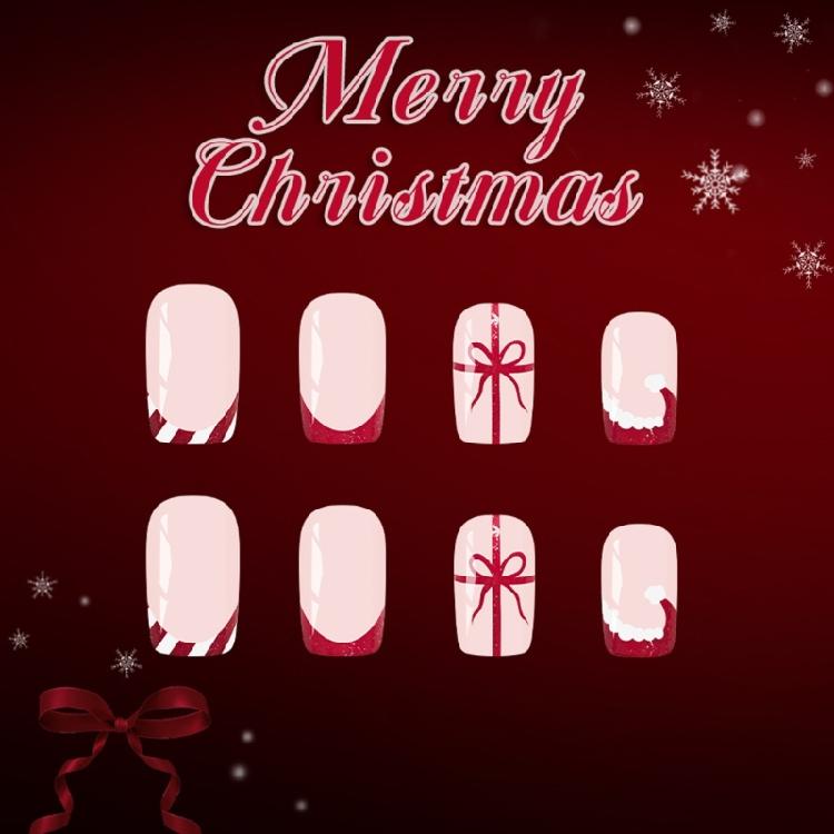 Christmas Glitters Press On Nail 24pcs Red French Manicure Short Square Fake Nail Shine Surfaces For Gift Giving Season