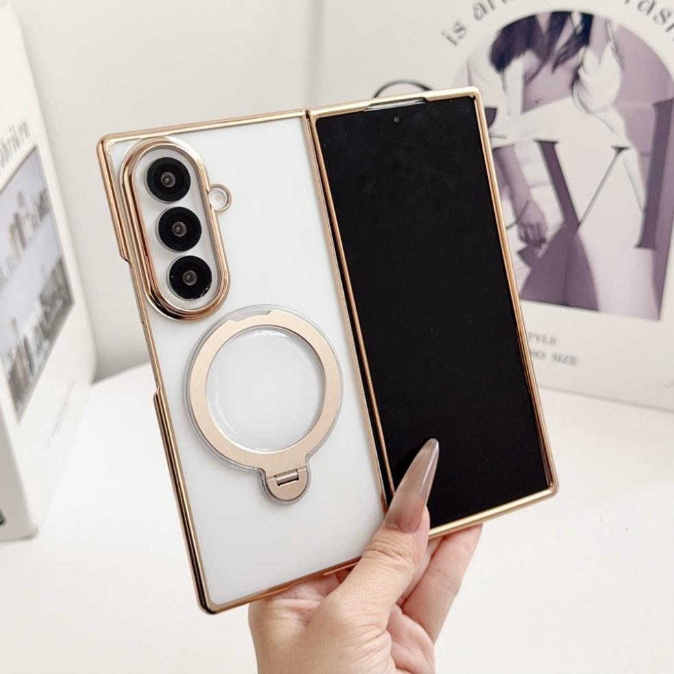 360° Fold Stand Plating for Magsafe Clear Phone Case For Samsung Galaxy Z Fold 8 7 6 5 4 zfold8 Magnetic Ring Holder Back Cover