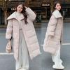 Large Lapel Medium and Long Down Cotton Coat for Women 2025 Winter Lamb Wool Splicing Thickened Over Knee Bread Coat
