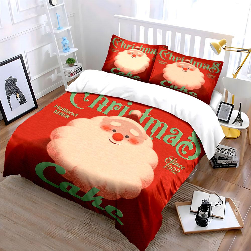Santa Christmas Cake Design Bedding Duvet Cover Set Duvet Cover Pillowcases  (1*Duvet Cover 2*Pillowcases, without duvet insert)