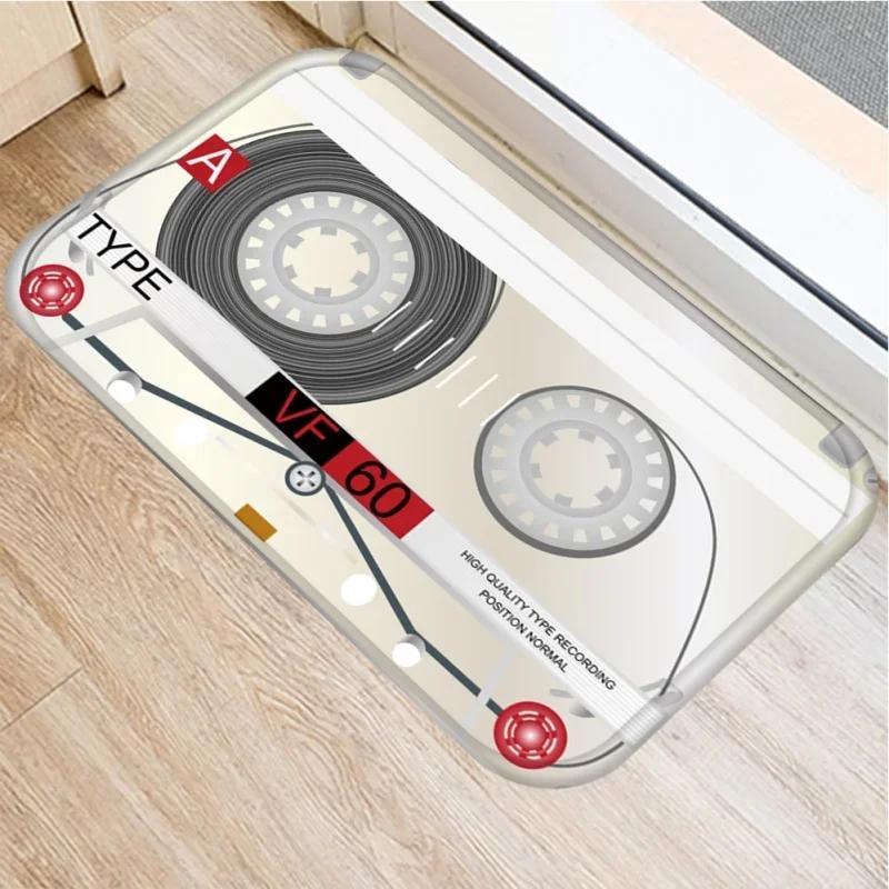 Retro Cassette Tape Door Mat Non-slip Washable Floor Mat for Entryway Living Room Home Decor Vintage Audio Theme Mat