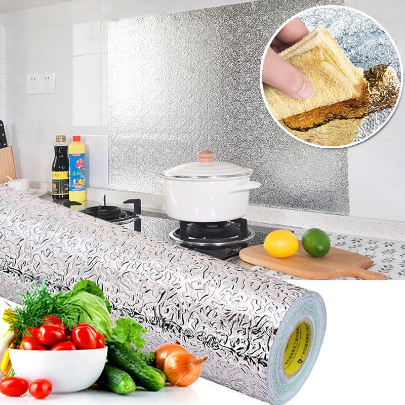 Buy 40x100cm Kitchen Oil-proof Aluminum Foil Sticker Wall Desk Floor ...