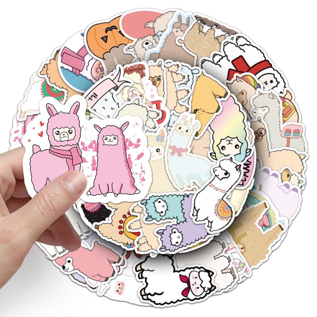 50 Adorable Cartoon Alpaca Stickers for Suitcases, Scooters, Refrigerators, and Notebooks