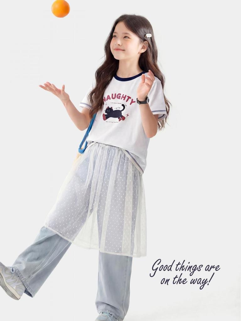 Girls' Short-Sleeve Summer T-shirt - Teen Stylish Top for Kids and Parent-Child Outfits