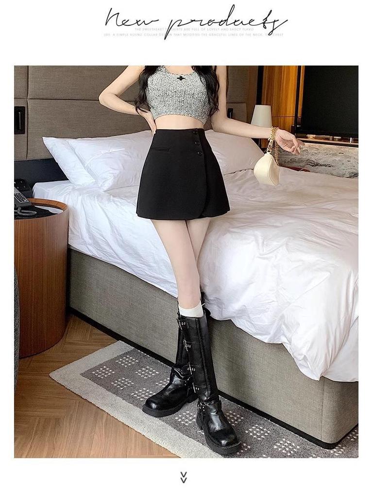 Women's High-Waist A-line Skirt with Irregular Slit and Anti-Exposure Design