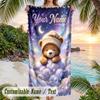 Teddy Bear Theme Beach Towel Personalized Custom Name & Text Soft Quick Dry Beach Towel for Swimming Travel