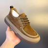 Men's Shoes Retro Frosted Leather Thick Soled Casual Brown Lace Up Trendy Fashionable Height Increasing Kangaroo Loafers