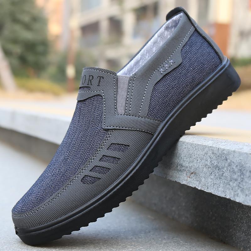 Men's Slip-On Polyurethane Cloth Shoes - Wear-Resistant & Lightweight Old Beijing Style.