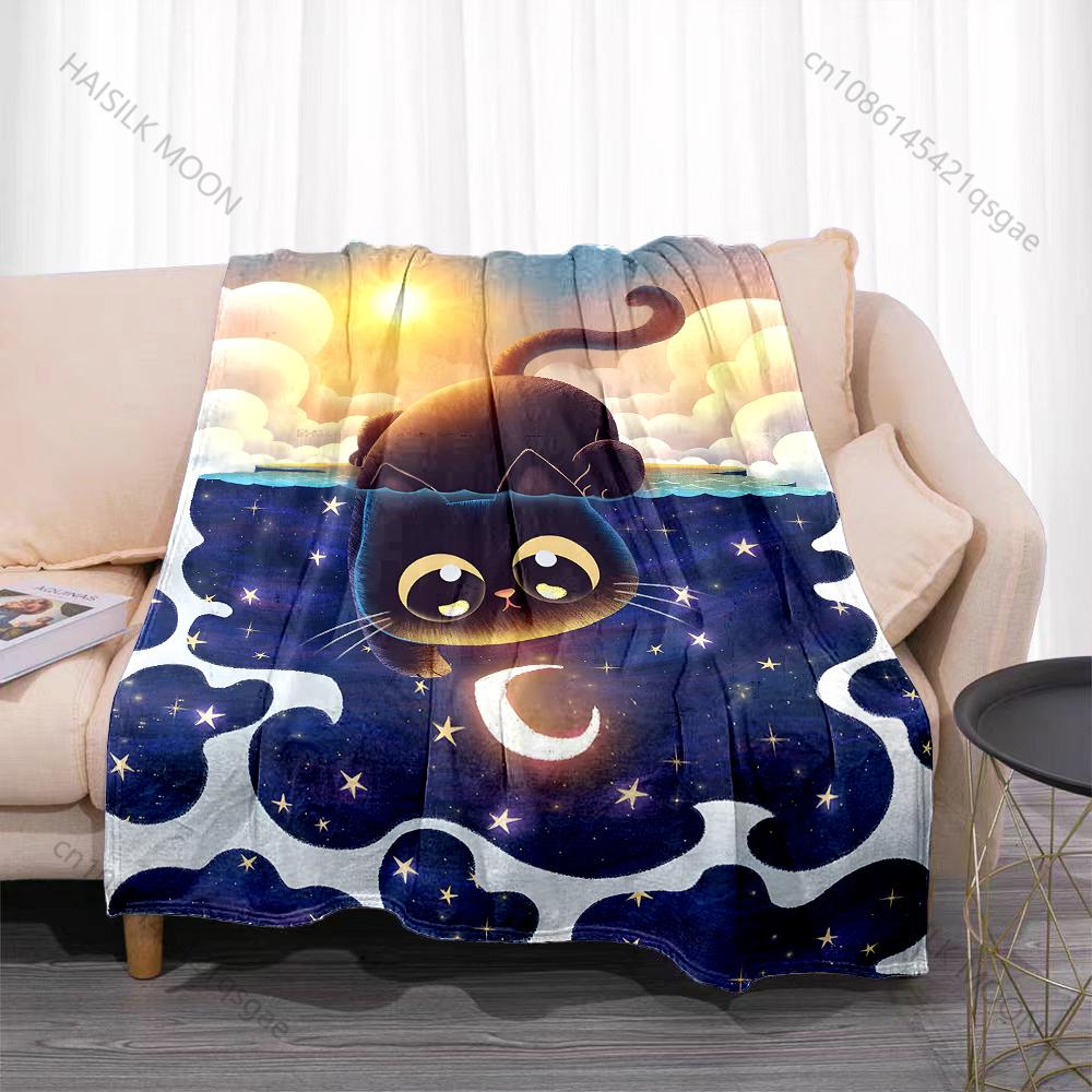 1PC Black cat gazes stars Print Adult Children Warm Blankets Home Travel Car Soft and Comfortable Suitable for all seasons