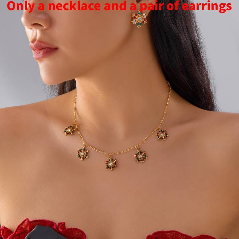Seasonal Snowflake Earring And Necklace Set With Sparkling Accents For Men And Women