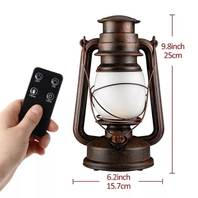 Vintage Camping Lantern Remote Control LED Flame Tent Light Battery Kerosene Lamp Outdoor Portable Lighting Ramadan Decoration