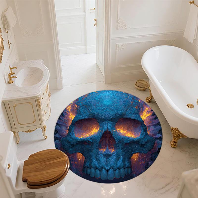 Flaming Skull,Round Area Rug,Carpet Rug for Living Room Bedroom Sofa Playroom Decor,Non-slip Floor Mat