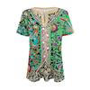 Modieuze Casual Dames Zomer Top met Retro Print, V-hals, Knopen en Korte Mouwen