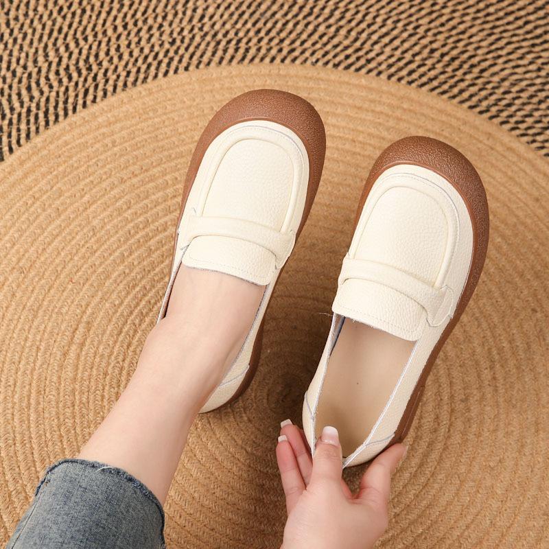 The first layer of cowhide retro soft-soled single shoes, spring and autumn new comfortable and non-slip thick-soled women's shoes are lightweight