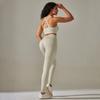 Seamless Knitted Solid Color Cross Back Tight Yoga Suit Set For Sports Running And Fitness Nine Leg Pants