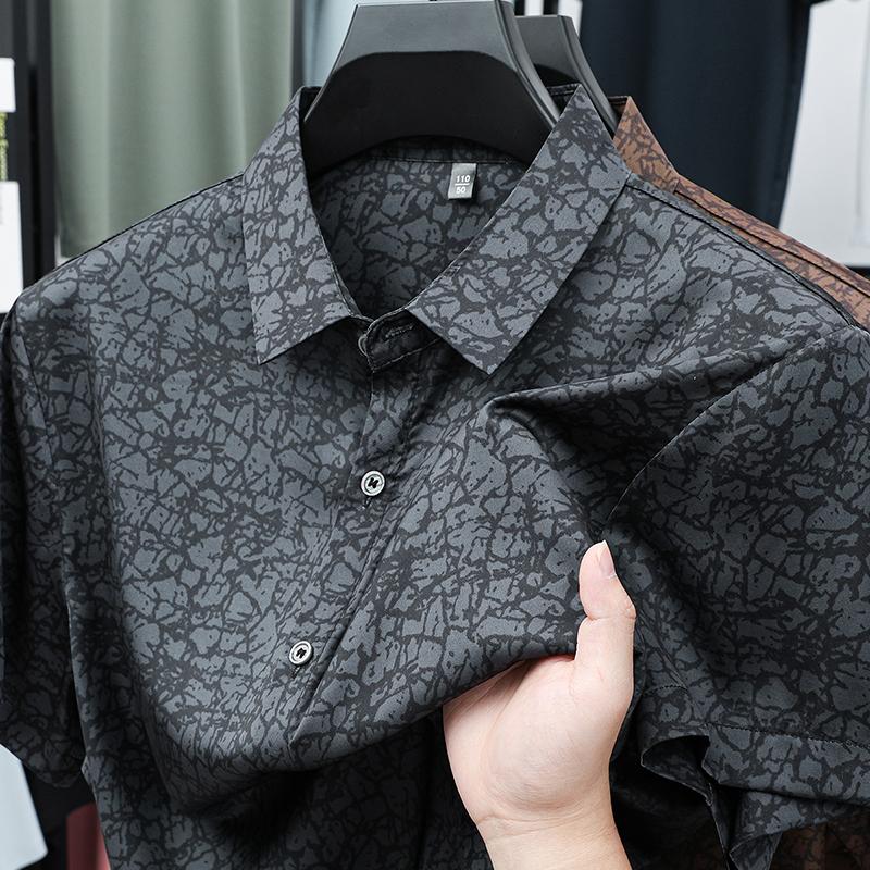 Herren Sommer Hongkong Stil Lockerer Kragen Oberteil Herren Kurzarmhemd Herrenhemd