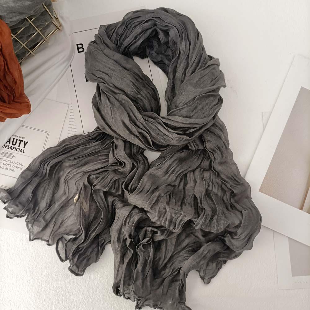 Winter Women Cotton Scarf Solid Color Pleated Long Scarf Vintage Unisex Scarf Warm Neck Warmer Retro Inspired Scarves 180x90cm
