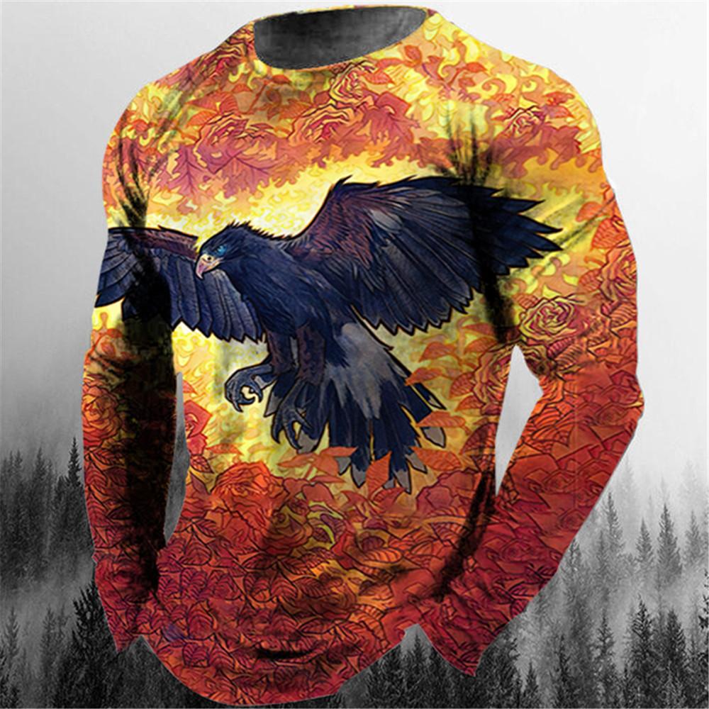 Retro Eagle Pattern 3d Print Summer Men's Round Neck T-shirt Casual Long Sleeve T-Shirt Oversized Pullover Fashion Men Clothing