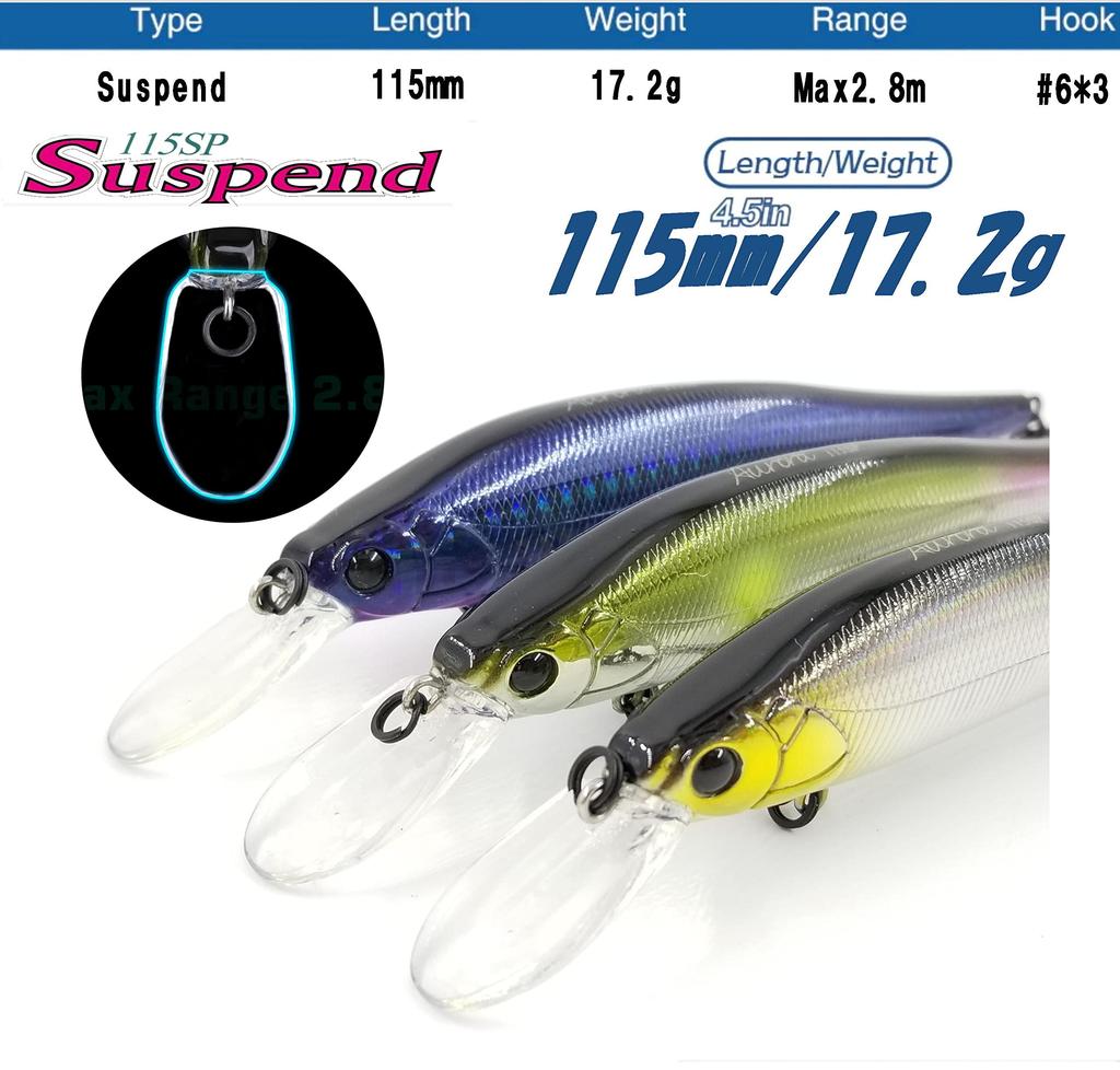 TSURINOYA 115SP Suspending Sea Bass Lure Magnum Lip Size 115mm Jerking Method 80 Series Minnow X 17.2g (3-Color Set-AEJ)