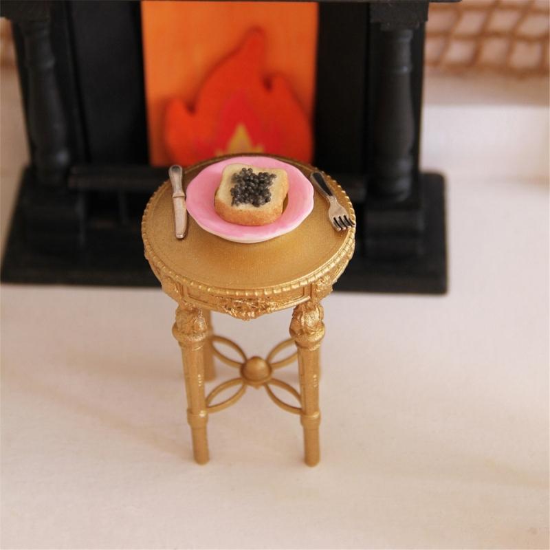 1/12 Scale Wooden Dollhouses Furniture Set Mini Wooden Table And Chair For Kids Floral Pattern
