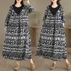 DIMANAF Women Plus Size Autumn Long Sleeve Dress Floral Loose Casual Oversize Maxi Vintage Cotton Linen Dress 2025
