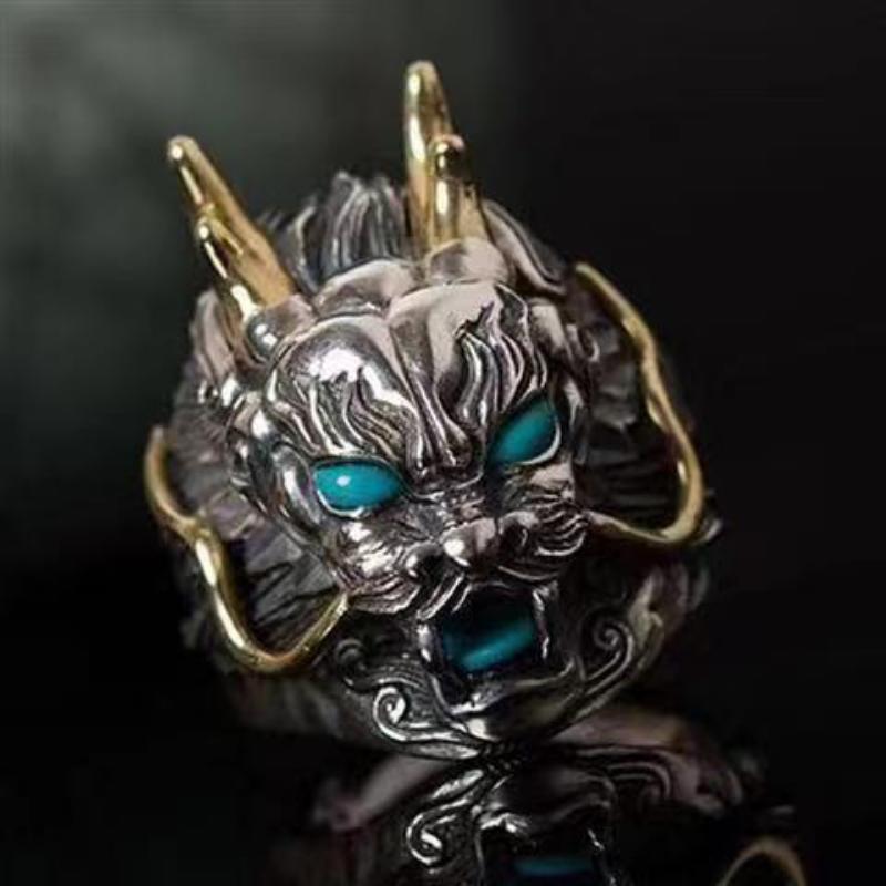 Retro Jewelry Ring Dragon Zodiac Men's Fashion Dragon Head Open Index Finger Ring