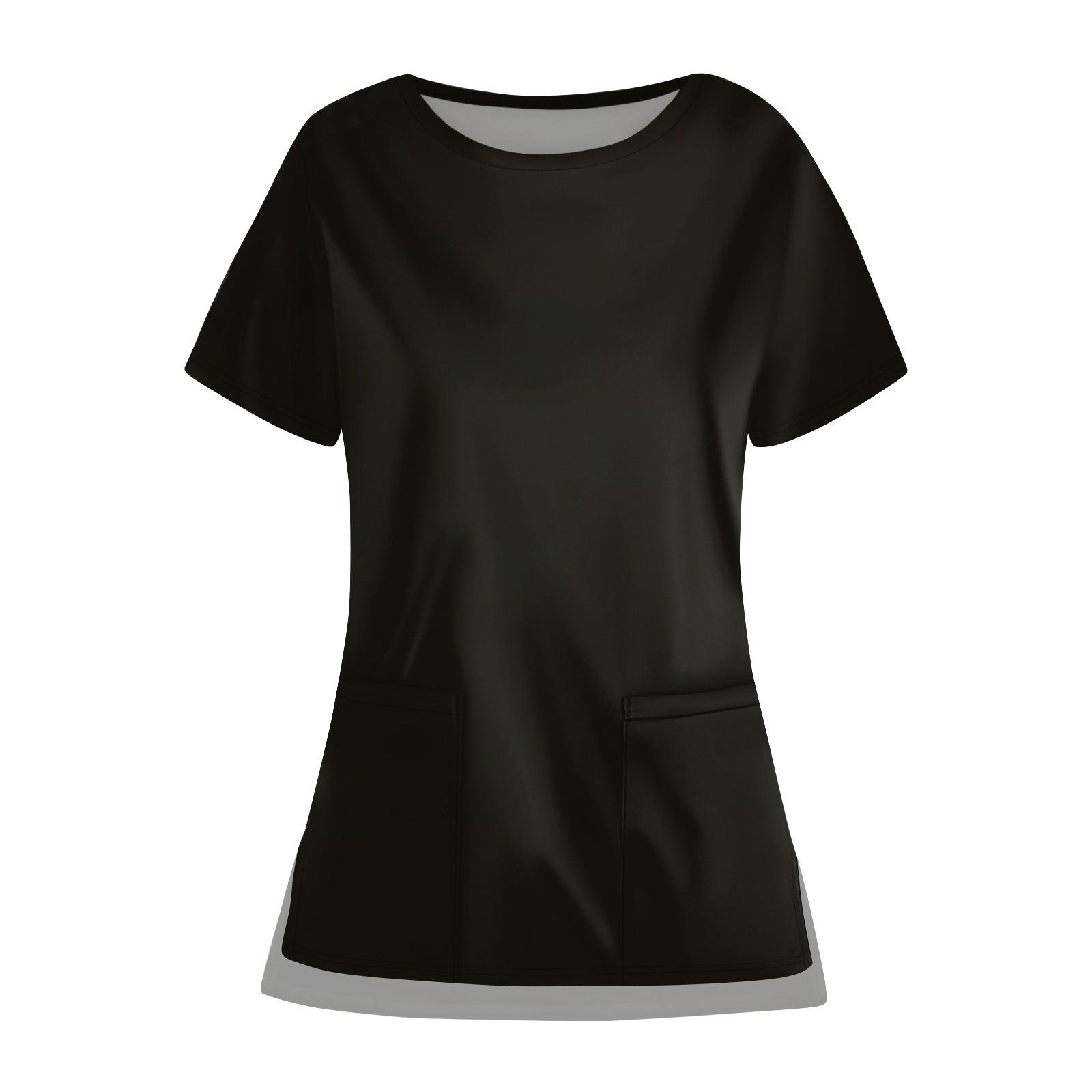 

Женская повседневная однотонная карманная униформа с круглым вырезом и открытым подолом, защитная рабочая форма, верх XXXXXL чёрный