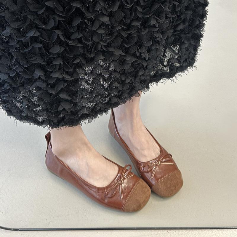 Silver gentle flat bottom light mouth soft sole single shoes women s spring and summer new bow Mary Jane ballet shoes 40 коричневый