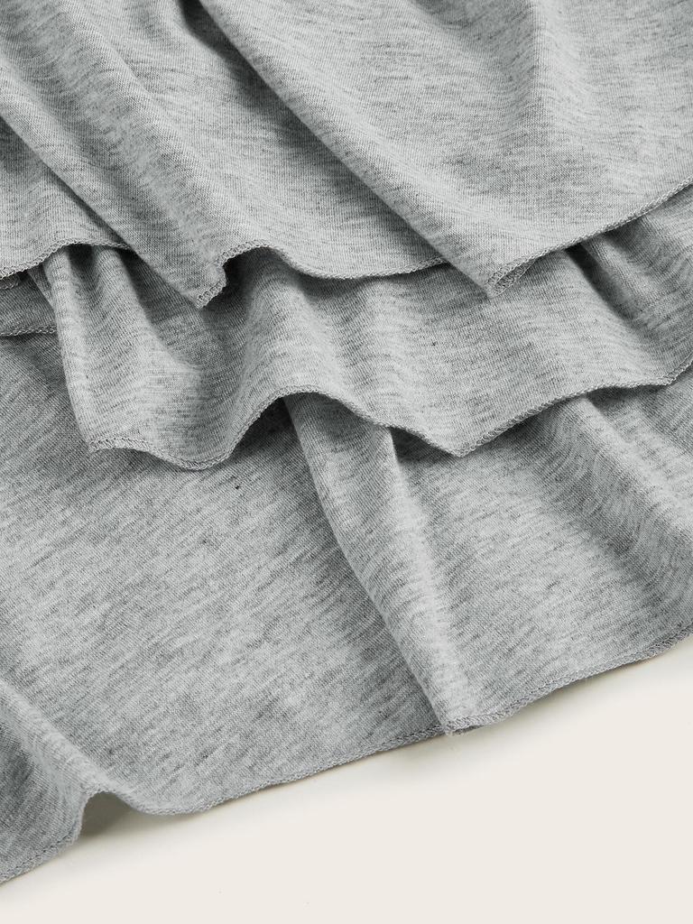 Stylish Heart-Embellished Layered Solid Color Dress