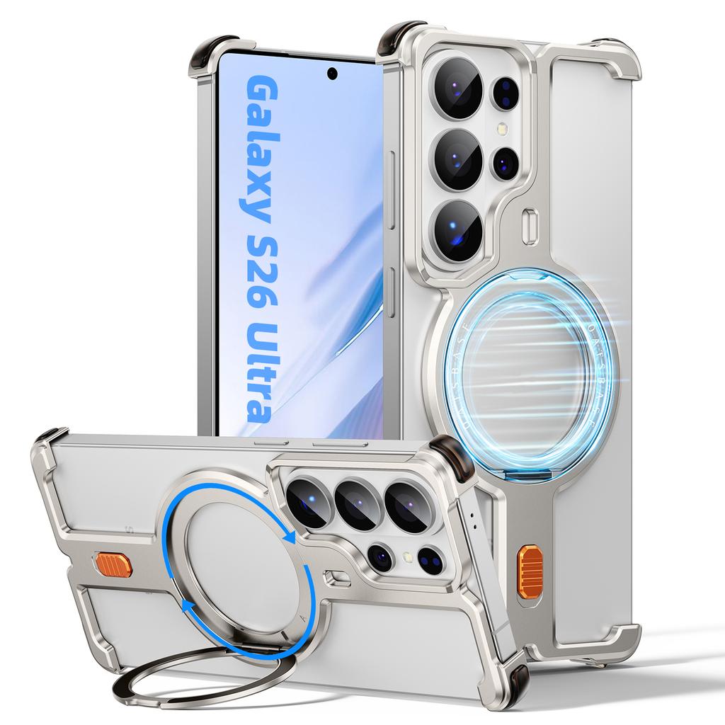 Oatsbasf Magnetic Frameless Slim Phone Case for Samsung Galaxy S26 Ultra Stand Phone Back Cover with 360° Rotatable Kickstand