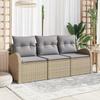 VidaXL 3-piece Garden Sofa Set with Beige Cushions Poly Rattan 3345900