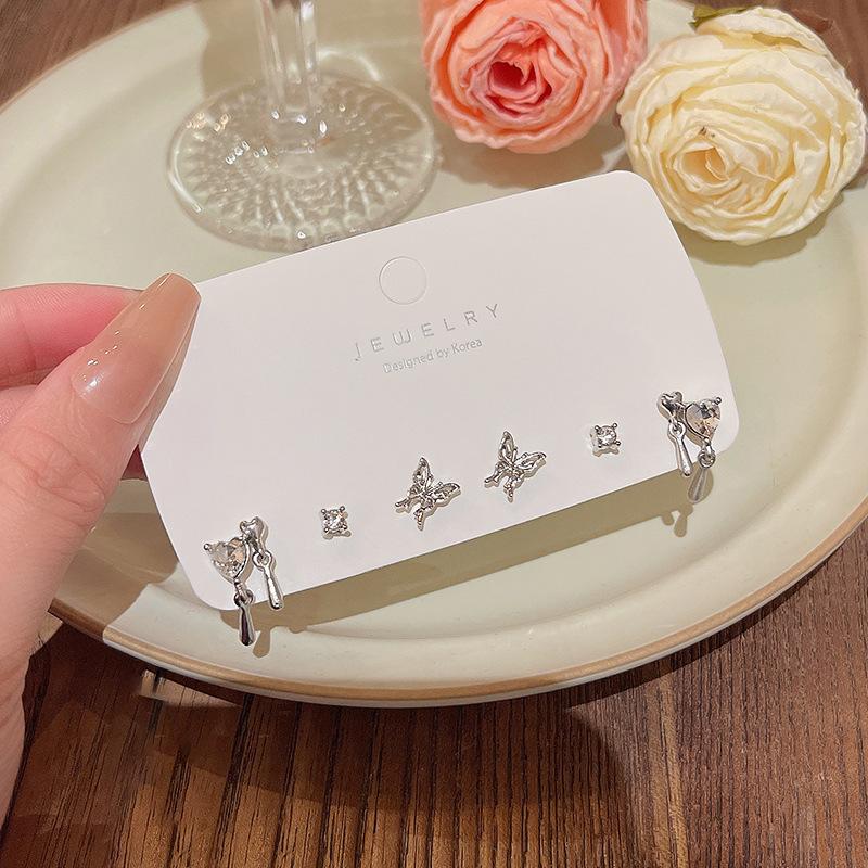 S925 Silver Needle Delicate Zircon Ear Set Small Stud Earrings