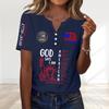 Womens Short Sleeve Henley Neck Printed T Shirt 250th Anniversary Letter Graphic Casual Loose Fit Top for Everyday Wear