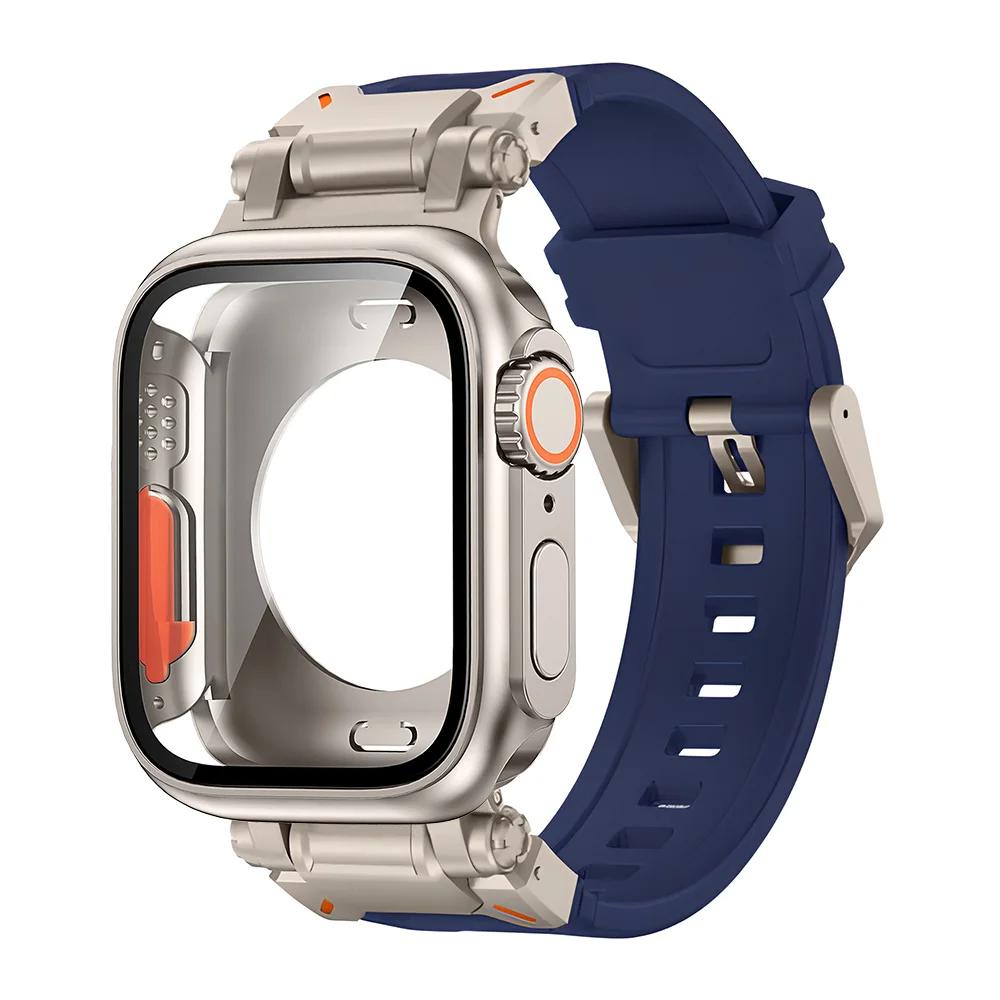Silicone strap+protective case compatible for Apple Watch Ultra2 49mm 44mm 45mm 41mm 40mm for IWatch series 9 8 7 6 SE 5 4 3 2 1